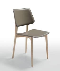 Joe L, Chair made of wood with seat and backrest covered in leather