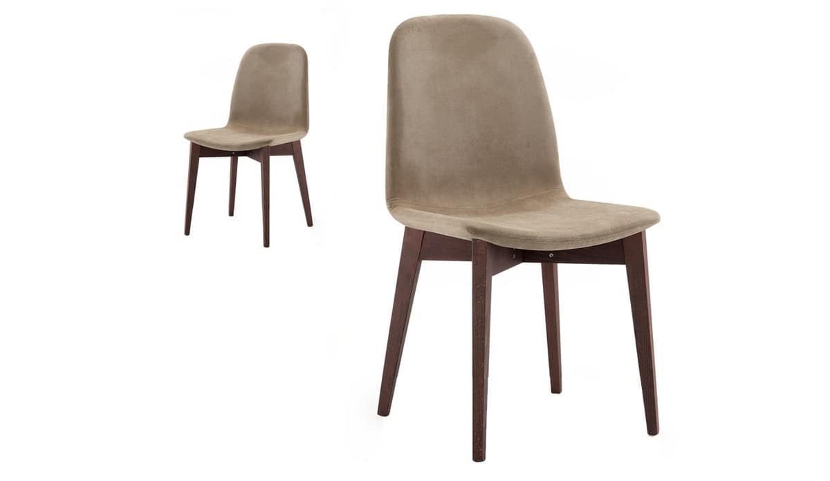Katty, Padded chair upholstered in fabric, wood legs