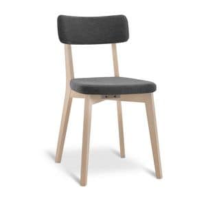 ONDA, Beech wood chair, upholstered seat and back, for restaurants