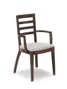 Ramona S-PL, Modern chair with armrests, in wood, upholstered seat