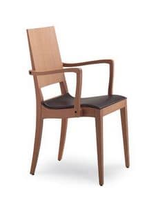 BETTY/P, Wooden armchair with armrests, seat in leather