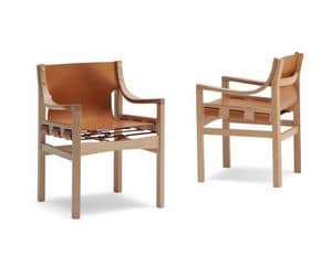 OLD LIVONI, Armchair in solid beech wood, seat and back in leather