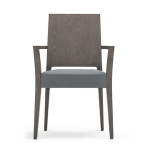 Timberly 01721, Stackable armchair with arms, solid wood frame, upholstered seat, covering with fabric, for dining rooms
