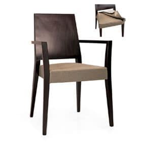 Timberly 01723, Stackable armchair with arms, solid wood frame, upholstered seat, covering with fabric, for dining rooms