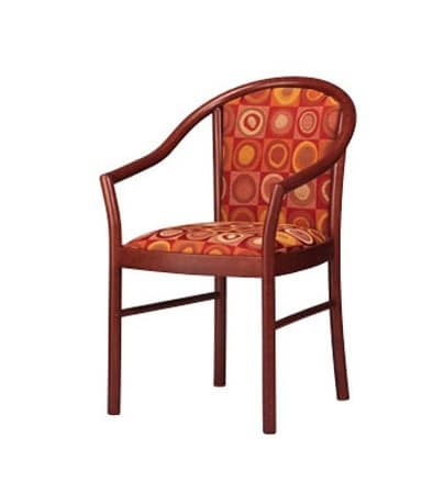 406, Elegant chair with arms, upholstered, in beech, for bars