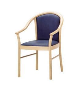 C13, Armchair with arms in solid wood, for canteens