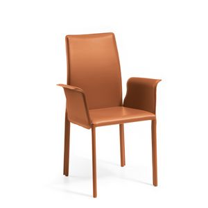 Agata with armrests, Modern chair padded with rubber, leather covering