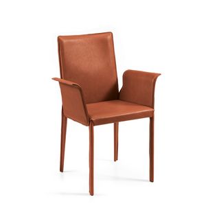 Anemone with armrests, Chair with leather seat, for hotel room