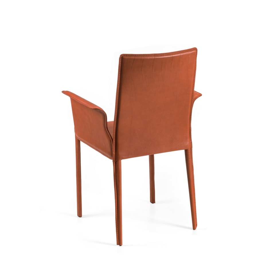 Anemone with armrests, Chair with leather seat, for hotel room