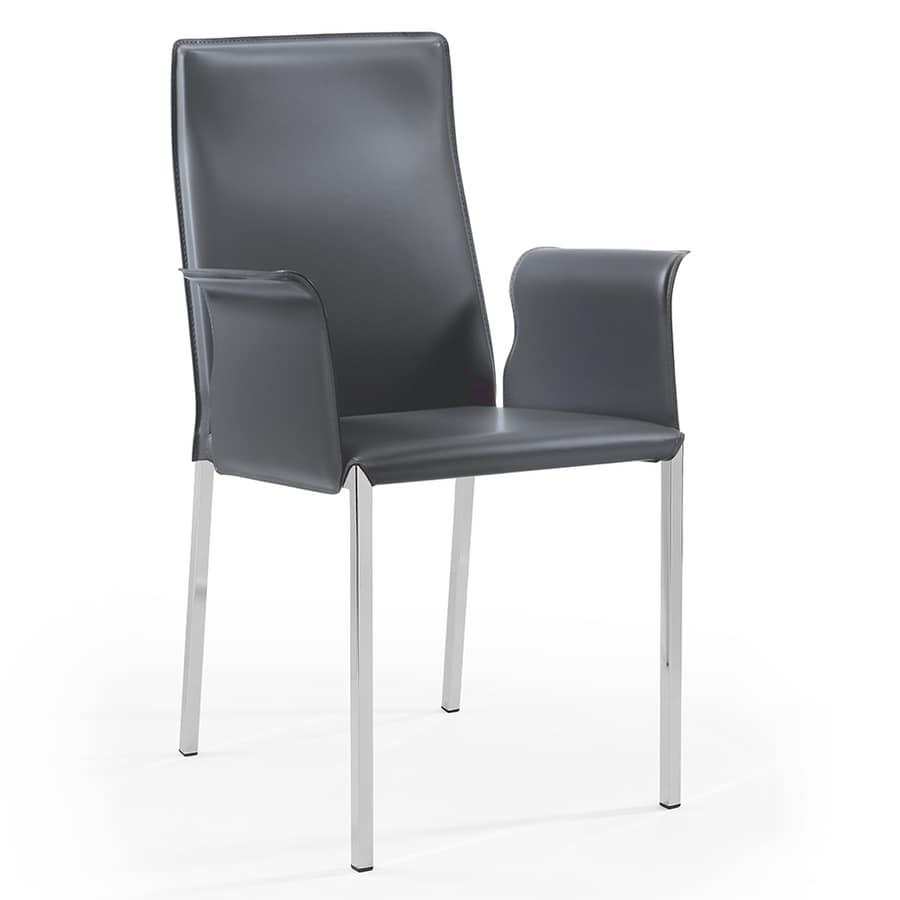 Ara br chromed, Leather chair with chrome legs