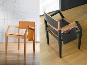 HER, Beech chair with seat and backrest in leather