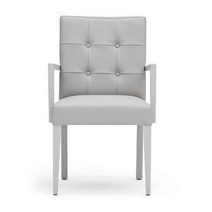 Zenith 01629, Armchair with arms with wooden frame, upholstered seat and back, capitonnè back, for dining rooms