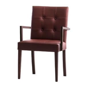 Zenith 01629X, Armchair with arms with wooden frame, upholstered capitonn seat and back, for dining rooms
