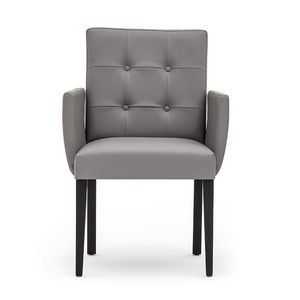Zenith 01639, Armchair with arms with wooden frame, upholstered seat and back, capitonnè back, leather covering, for contract and domestic use