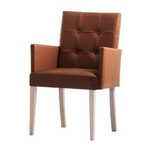 Zenith 01639X, Armchair with arms with wooden frame, upholstered seat and back, capitonn leather cover, for contract and domestic use