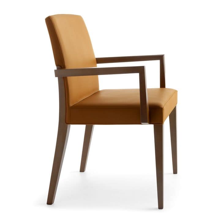 Charme 02521, Wooden chair with armrests, Padded chair for hotel