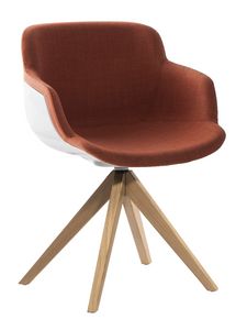 Choppy Sleek PL, Armchair with swivel base in solid wood