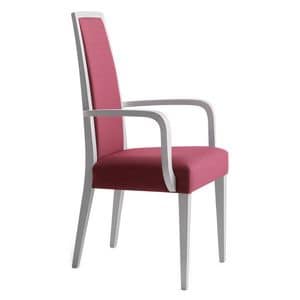 Erminio 00321, Armchair with arms in Solid wood, upholstered seat and back, fabric covering, for contract use