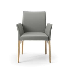 Eva br, Leather small armchair, solid wood legs