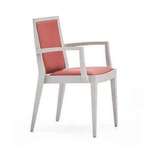 Flame 02121, Armchairwith arms in solid wood, upholstered seat and back, fabric covering, modern style