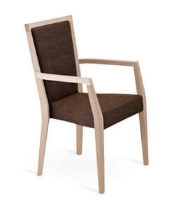 FRIDA 2, Padded stacking chair, in wood, with armrests