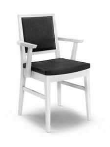 Gaia PL-I, Chair with armrests, in wood, padded, for living room