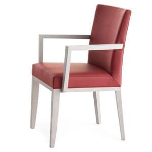 Logica 00935, Solid wood armchair with arms, upholstered seat and back, for contract and domestic use