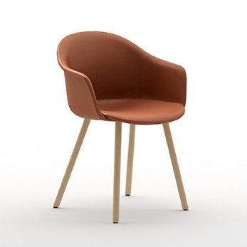 Máni Armshell fabric 4WL, Enveloping armchair, with wooden legs