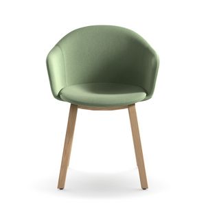 Máni Armshell fabric WL, Upholstered armchair with wooden base