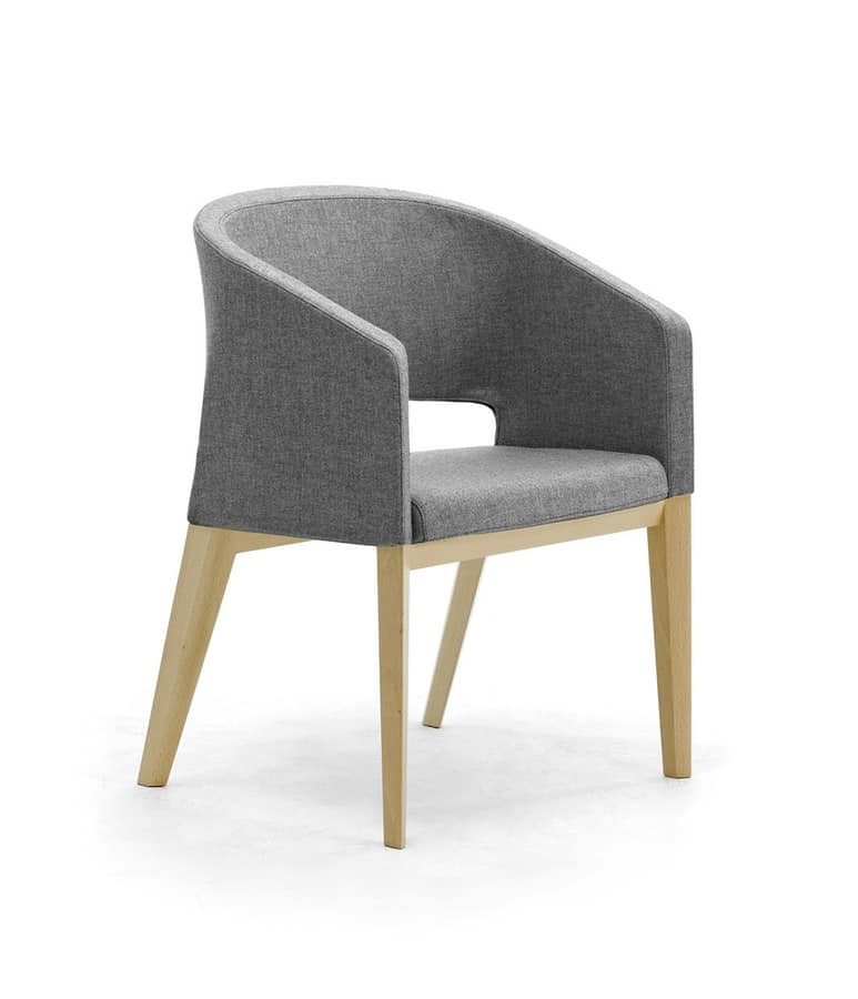 Reef 4G wood, Padded chair with wooden legs, in minimal style
