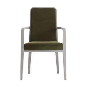 Round 02321, Solid wood armchair with arms, upholstered seat and back, fabric covering, for contract and domestic use