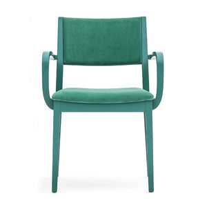 Sintesi 01522, Solid wood armchair with arms, upholstered seat and back, for contract and domestic environments