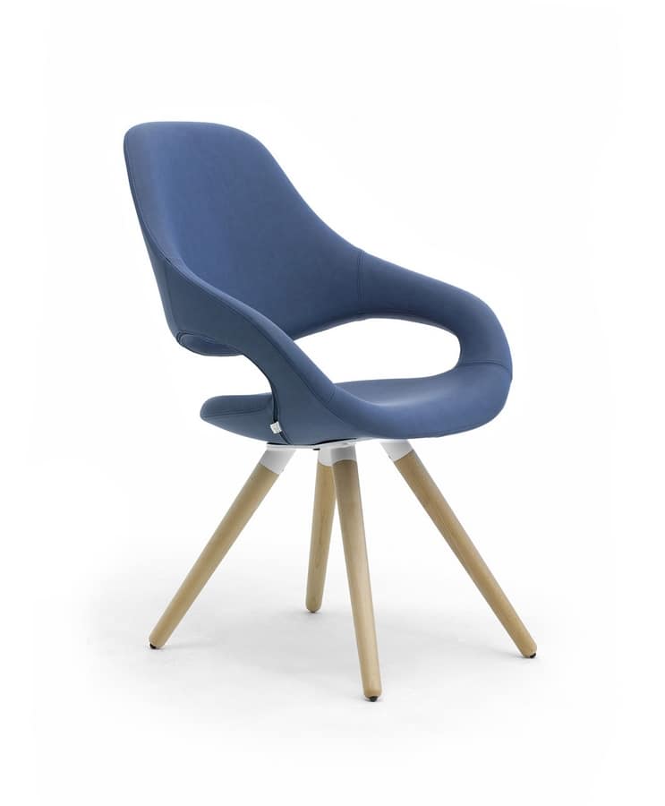 Samba Plus 4G wood, Modern chair with 4 tapered wood legs