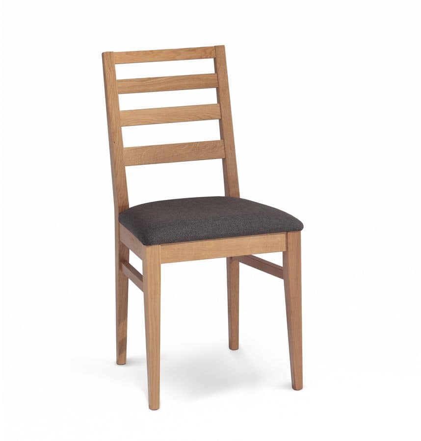 Giada 5, Padded chair with backrest with horizontal slats of wood