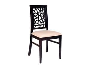 Samoa, Wood chair, upholstered seat, back perforated
