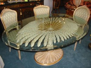 Art.601, Table with carved base, glass top