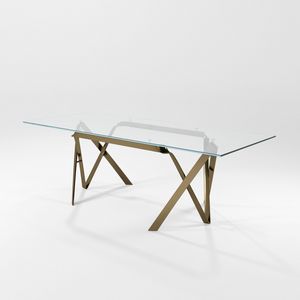 Compasso, Modern table with glass top and iron blade structure