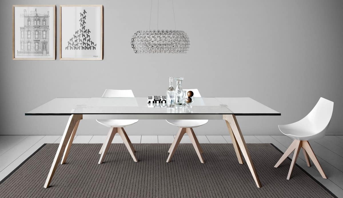Delta, Dining table with top made of marble, wood or glass