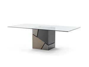 Flavio, Table with glass top and base covered in leather