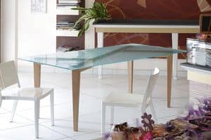 Gestalt, Wood table with glass top for dining room