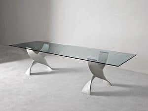 Helix, Linear table with glass top, curved legs