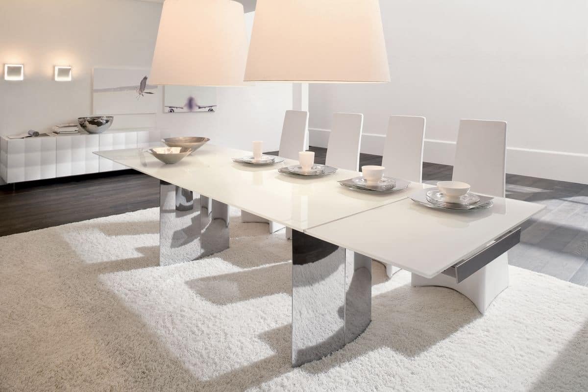 MANHATTAN, Extendable or fixed table, with glass, wood, marble or ceramic top