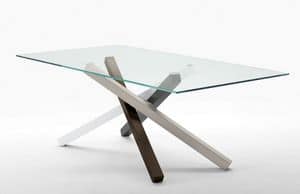 Pechino V, Table with metal structure and top in glass