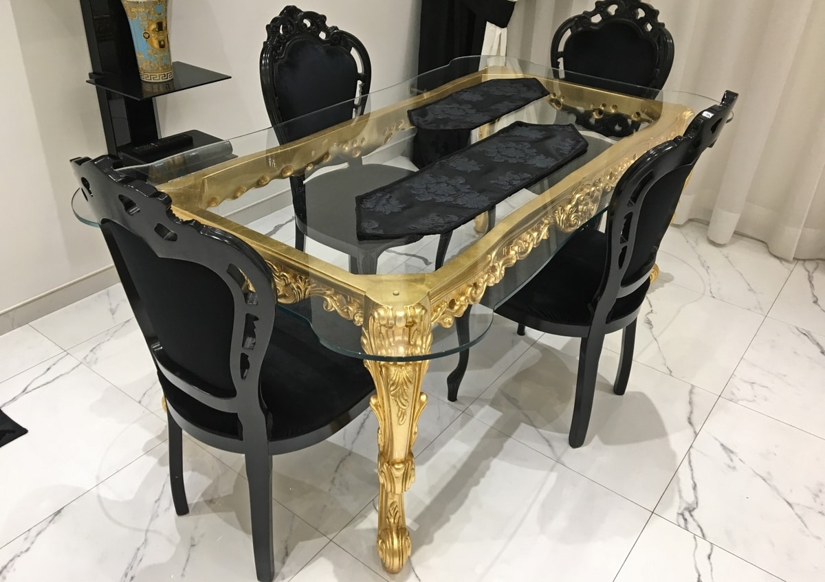 Royal, Baroque dining table, with glass top