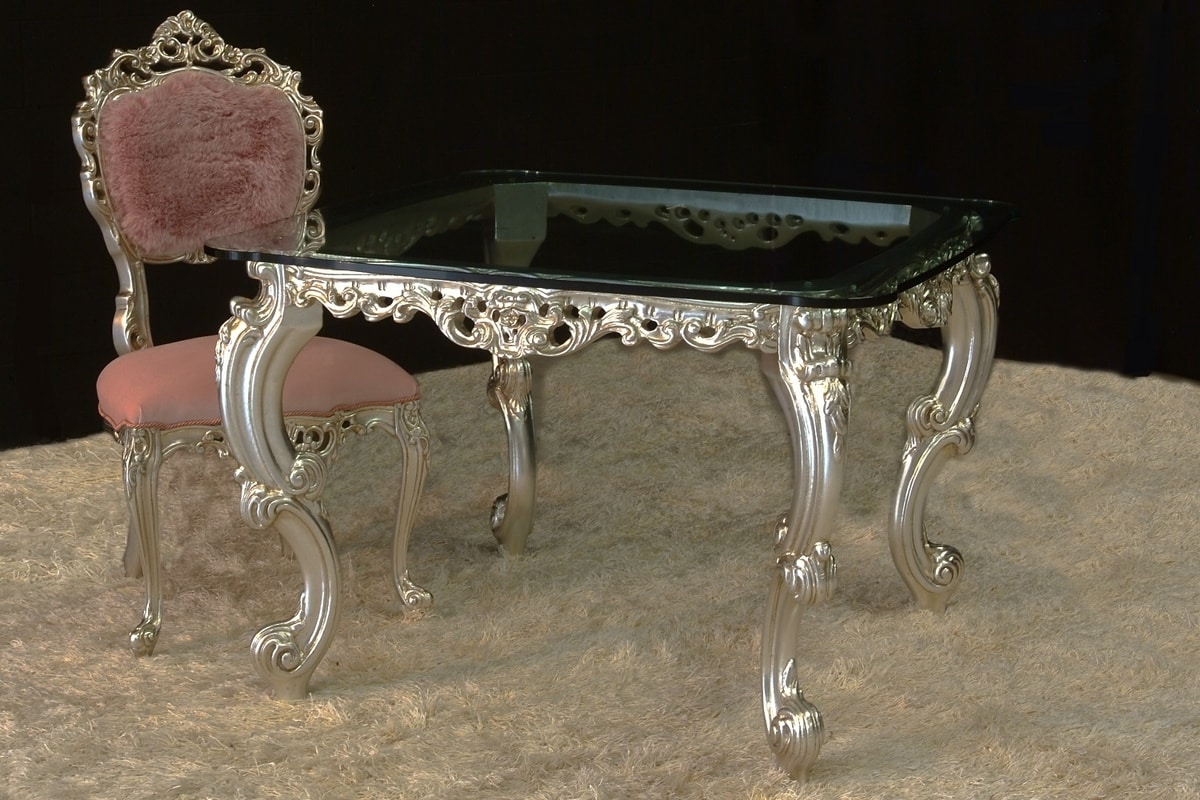 Royal, Baroque dining table, with glass top