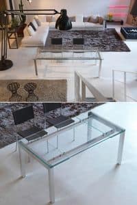 s76 edoardo, Extendable table with metal frame and glass top
