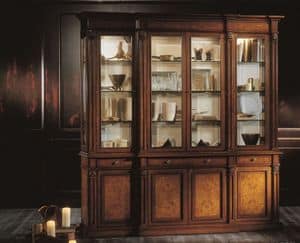 3503, Display cabinet with 3 drawers, 4 glass doors and 4 wooden doors, veneered in walnut and ash, for environments in classic styles
