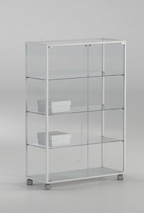 ALLdesign plus 91/14P, Display cabinet on castors, made of glass with aluminum profiles