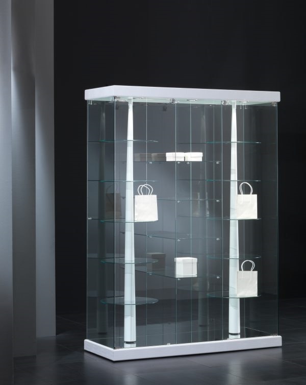 Black&White 14/G, Showcase with eco-leather base, with rotating shelves