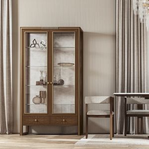 BRERA BREVAN / display cabinet, Two-door display cabinet, in canaletto walnut, with 2 drawers